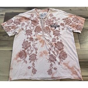 Affliction Angel Wings Lace Up Tee  Rose Floral Graphic Shirt Velvet grunge L